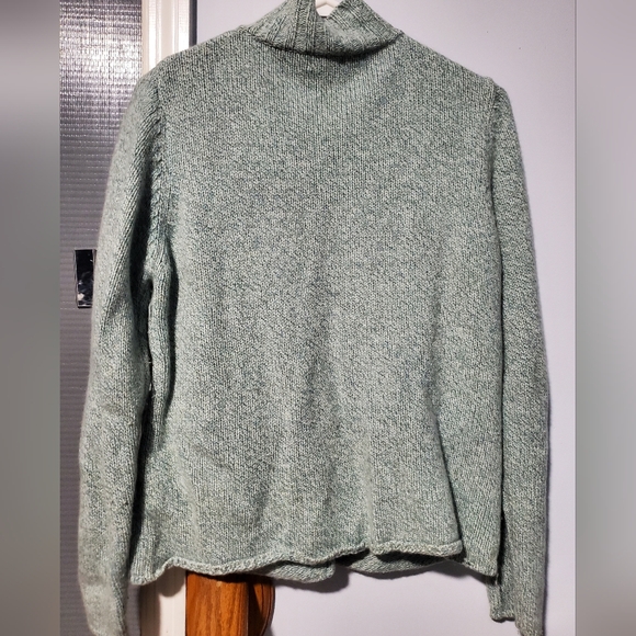 L.L.Bean Lambswool Angora Zip Cardigan Sweater Green Mock Neck Women M Soft Cozy - Picture 3 of 6